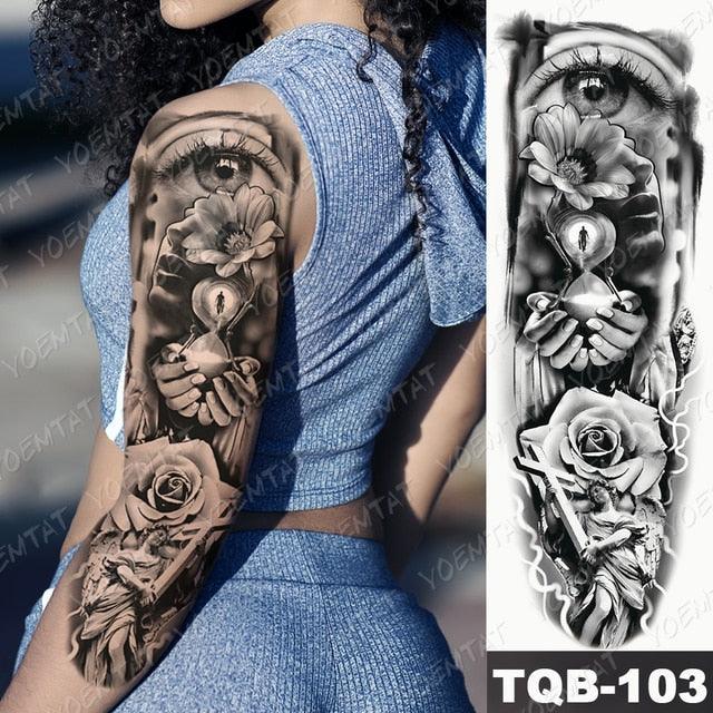 Full Arm Temporary Tattoos 8 Sheets and Half Arm Shoulder Waterproof Tattoos Elegant Large Lion Sleeve Sticker Tattoo Waterproof Temporary Big Wolf Tatoos For Men and Women
