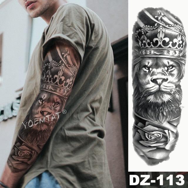 Full Arm Temporary Tattoos 8 Sheets and Half Arm Shoulder Waterproof Tattoos Elegant Large Lion Sleeve Sticker Tattoo Waterproof Temporary Big Wolf Tatoos For Men and Women