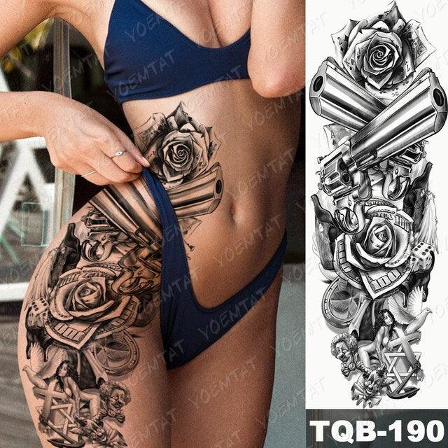 Full Arm Temporary Tattoos 8 Sheets and Half Arm Shoulder Waterproof Tattoos Elegant Large Lion Sleeve Sticker Tattoo Waterproof Temporary Big Wolf Tatoos For Men and Women