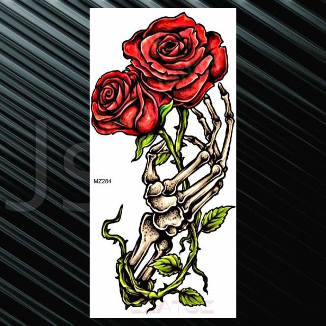 Women's Fashion Flower Temporary Tattoos Sticker Fake Rose Waterproof Large Realistic Black Colorful Flowers Tattoos
