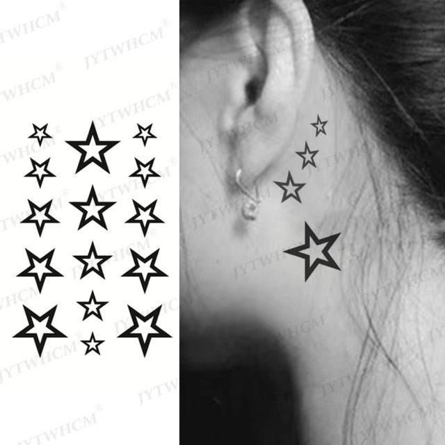 Elegant Small Waterproof Temporary Tattoo Sticker Makeup Flame Finger Black Square Rose Flower High Quality Design For Womens
