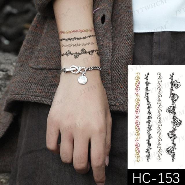 Elegant Small Waterproof Temporary Tattoo Sticker Makeup Flame Finger Black Square Rose Flower High Quality Design For Womens