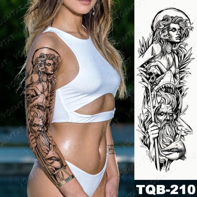 Full Arm Temporary Tattoos 8 Sheets and Half Arm Shoulder Waterproof Tattoos Elegant Large Lion Sleeve Sticker Tattoo Waterproof Temporary Big Wolf Tatoos For Men and Women