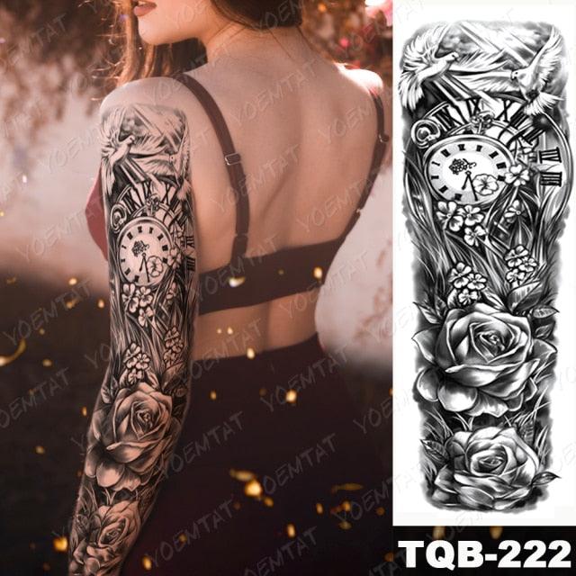 Full Arm Temporary Tattoos 8 Sheets and Half Arm Shoulder Waterproof Tattoos Elegant Large Lion Sleeve Sticker Tattoo Waterproof Temporary Big Wolf Tatoos For Men and Women