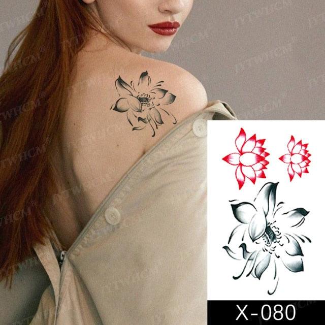 Elegant Small Waterproof Temporary Tattoo Sticker Makeup Flame Finger Black Square Rose Flower High Quality Design For Womens