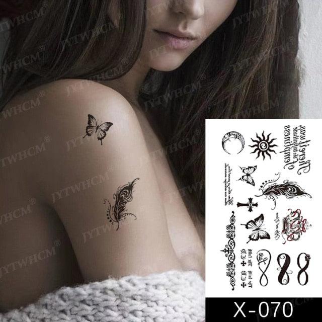 Elegant Small Waterproof Temporary Tattoo Sticker Makeup Flame Finger Black Square Rose Flower High Quality Design For Womens