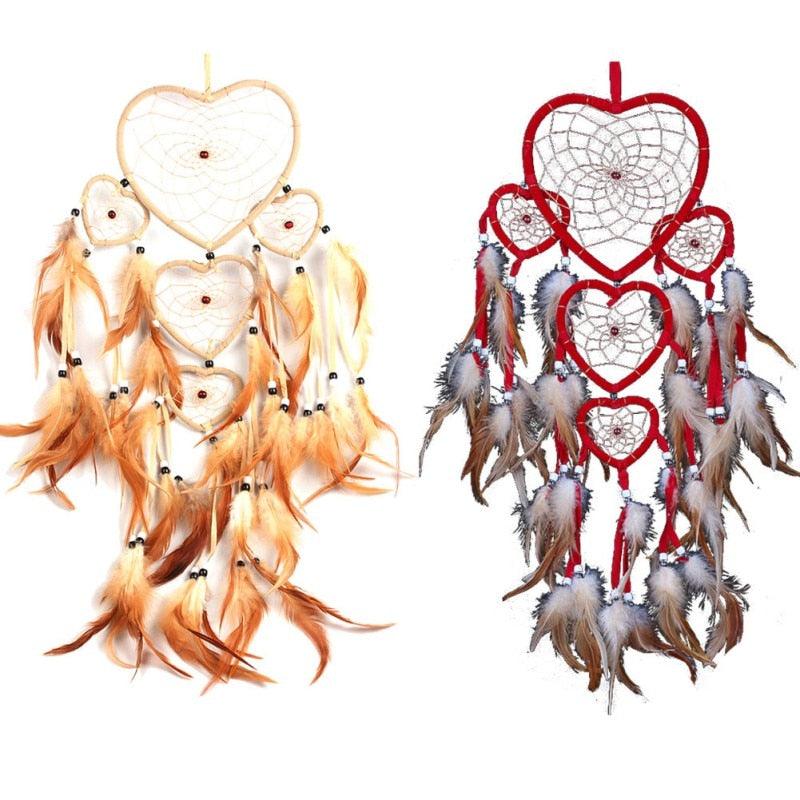 Handmade Dream-catcher Traditional Heart Dream Catching Ornaments Feather Ornaments Wall Car Hanging Wind Chimes Ornaments Home Hanging Room Birthday Decoration For Mom Pendants Ornaments