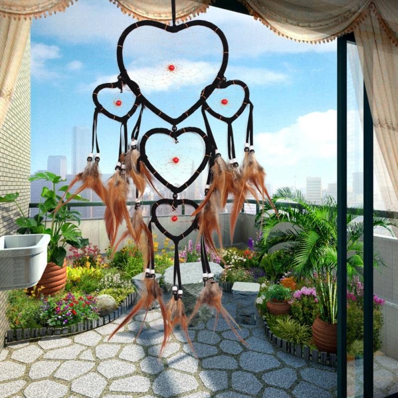 Handmade Dream-catcher Traditional Heart Dream Catching Ornaments Feather Ornaments Wall Car Hanging Wind Chimes Ornaments Home Hanging Room Birthday Decoration For Mom Pendants Ornaments