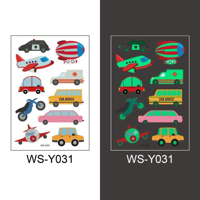 Luminous Tattoo Stickers Temporary Animal Tattoos Glow Paste on Face Arm Leg Fluorescent Waterproof Fake Tattoo For Kids Girls