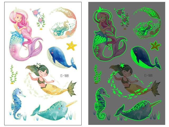 Luminous Tattoo Stickers Temporary Animal Tattoos Glow Paste on Face Arm Leg Fluorescent Waterproof Fake Tattoo For Kids Girls
