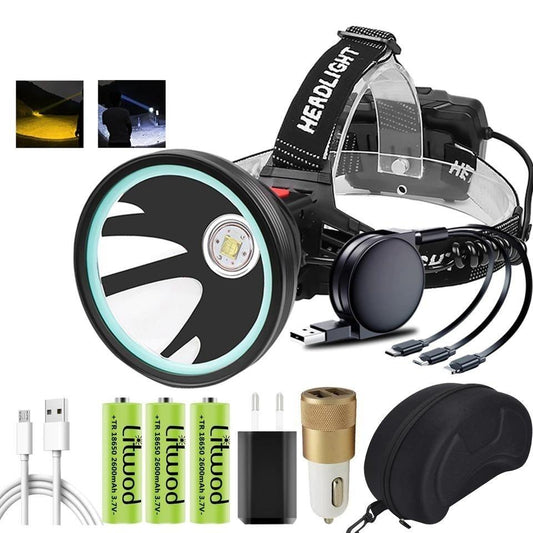 Rechargeable Adjustable Headlamp, Zoom/Waterproof LED White Yellow Color High Lumen Headlamp Flashlight Torch Power Bank For Adult Outdoor Camping Fishing Adventures