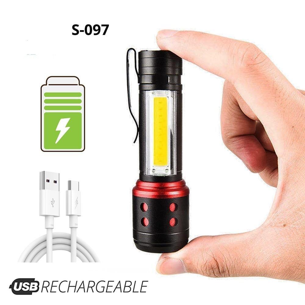 Rechargeable Adjustable LED Flashlight with Worklight Mini LED 4 Lighting Modes Flashlight with Water-Resistant COB Side Light Portable Zoomable  High Lumens Lamp For Camping Hiking