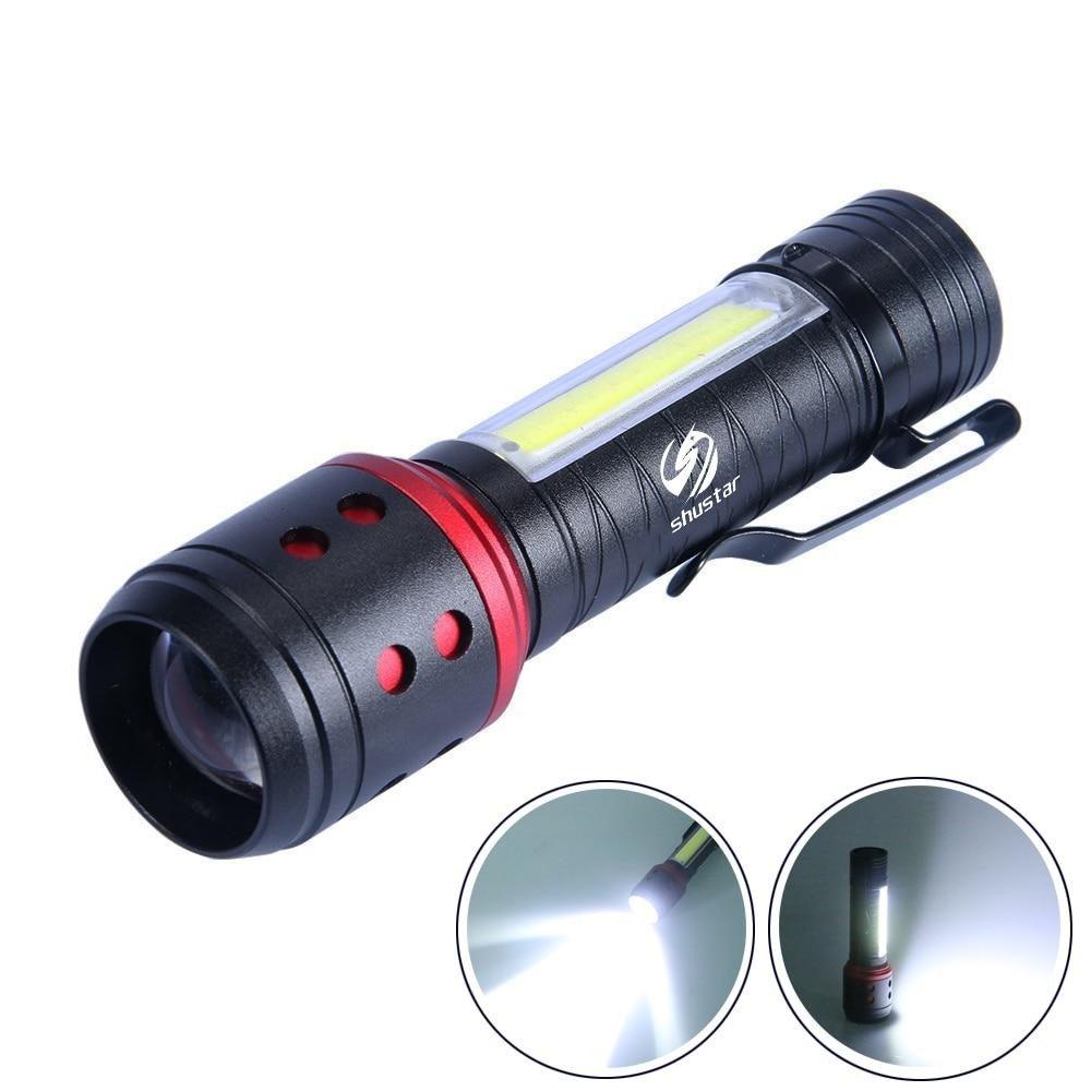 Rechargeable Adjustable LED Flashlight with Worklight Mini LED 4 Lighting Modes Flashlight with Water-Resistant COB Side Light Portable Zoomable  High Lumens Lamp For Camping Hiking