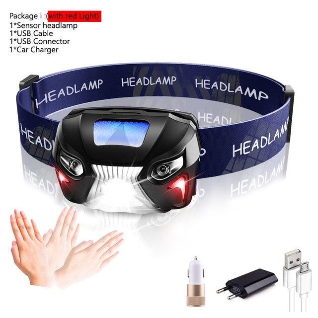 Rechargeable Adjustable LED USB Headlamp 10000Lm Powerfull Adjustable Waterproof Headlight Body Motion Sensor Head Flashlight For Outdoor Hiking Camping Torch Light Lamp