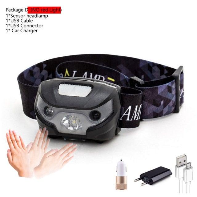 Rechargeable Adjustable LED USB Headlamp 10000Lm Powerfull Adjustable Waterproof Headlight Body Motion Sensor Head Flashlight For Outdoor Hiking Camping Torch Light Lamp