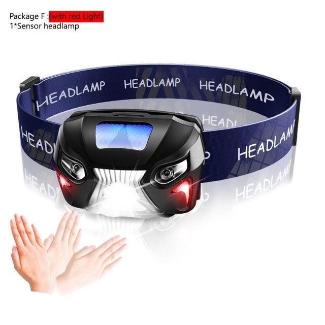 Rechargeable Adjustable LED USB Headlamp 10000Lm Powerfull Adjustable Waterproof Headlight Body Motion Sensor Head Flashlight For Outdoor Hiking Camping Torch Light Lamp