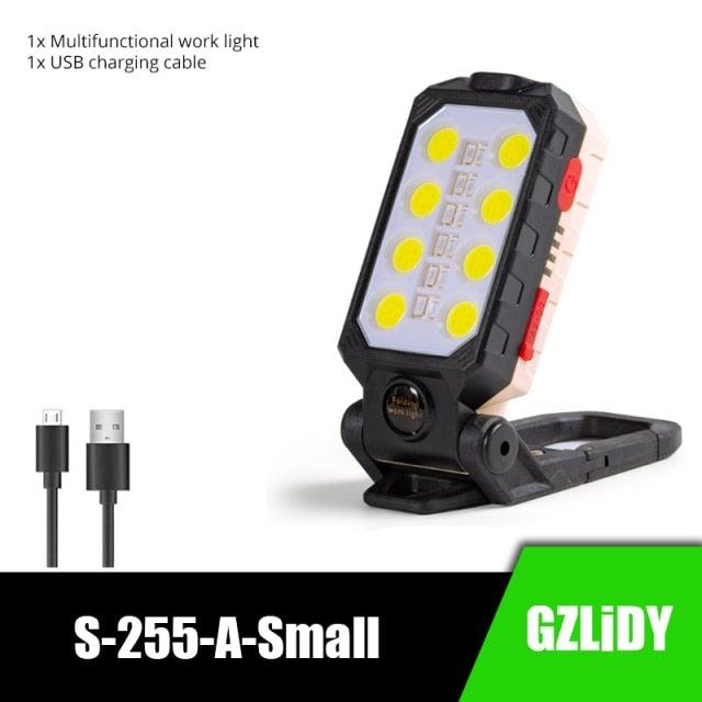 Rechargeable Adjustable USB LED Portable Charger Battery High Capacity with Digital Display LCD Screen Waterproof Flashlight COB Work Light For Repairing Outdoor Camping