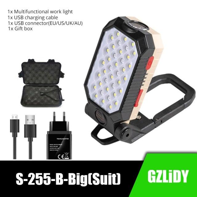 Rechargeable Adjustable USB LED Portable Charger Battery High Capacity with Digital Display LCD Screen Waterproof Flashlight COB Work Light For Repairing Outdoor Camping