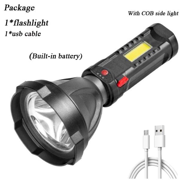 Rechargeable Adjustable USB LED Portable Rotary High Lumen Zoombale Super Strong Flashlight  Ultra-bright For Long-range  Outdoor  Camping Fishing Hiking Riding Walking Jogging Flashlight