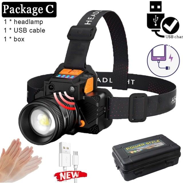 Rechargeable High Lumens Work Headlight Ultra Bright Headlamp LED Headlight Sensor Powerful  Head Lamp Waterproof Flashlight For Adults Running Hiking Camping Fishing