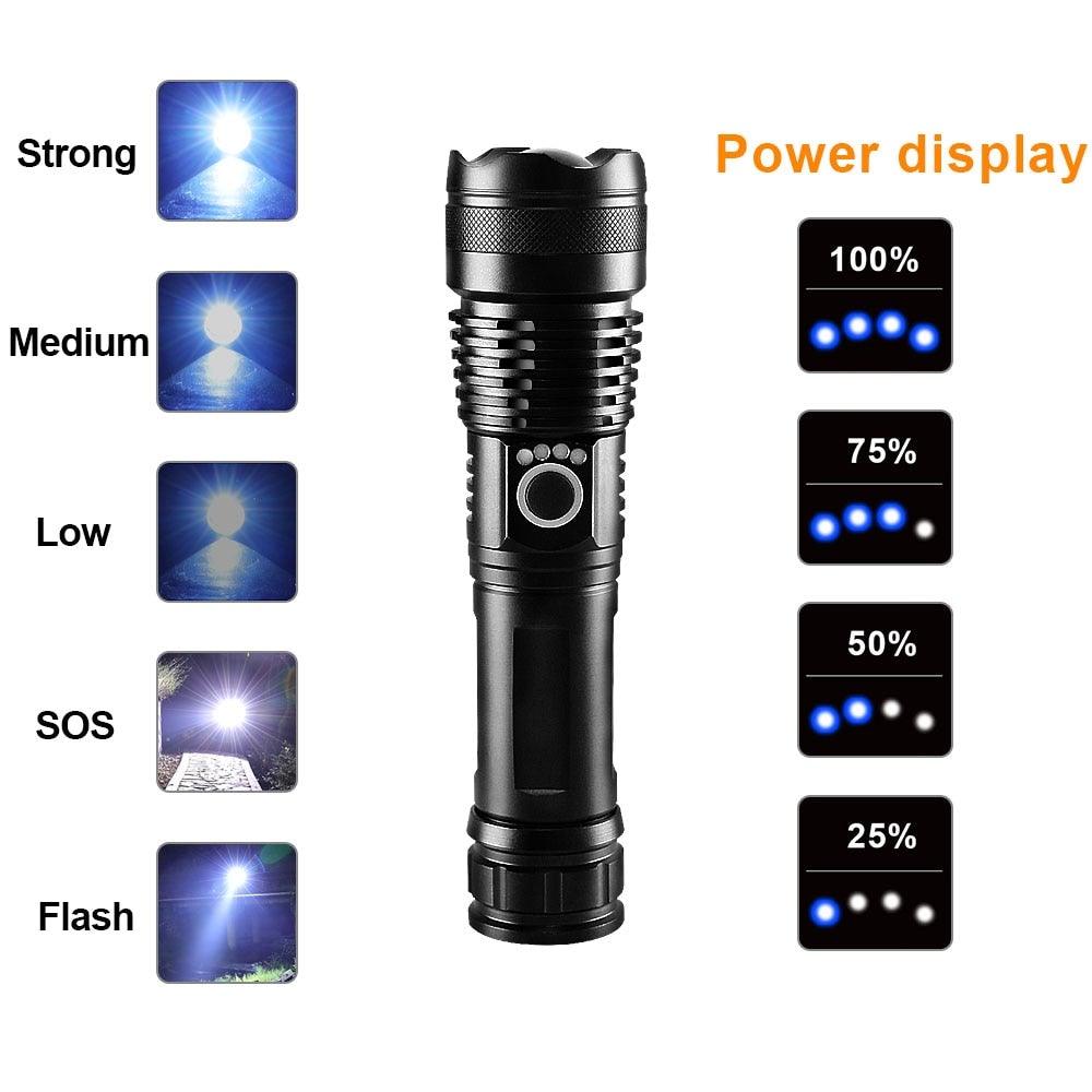 Rechargeable LED Flashlights High Lumens Waterproof Zoomable Super Bright Tactical Flashlight Powerful  USB LED CREE Flashlight  Hand Lamp For Hiking Camping Household Outdoor Sport