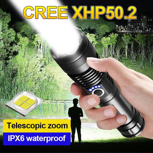 Rechargeable LED Flashlights High Lumens Waterproof Zoomable Super Bright Tactical Flashlight Powerful  USB LED CREE Flashlight  Hand Lamp For Hiking Camping Household Outdoor Sport