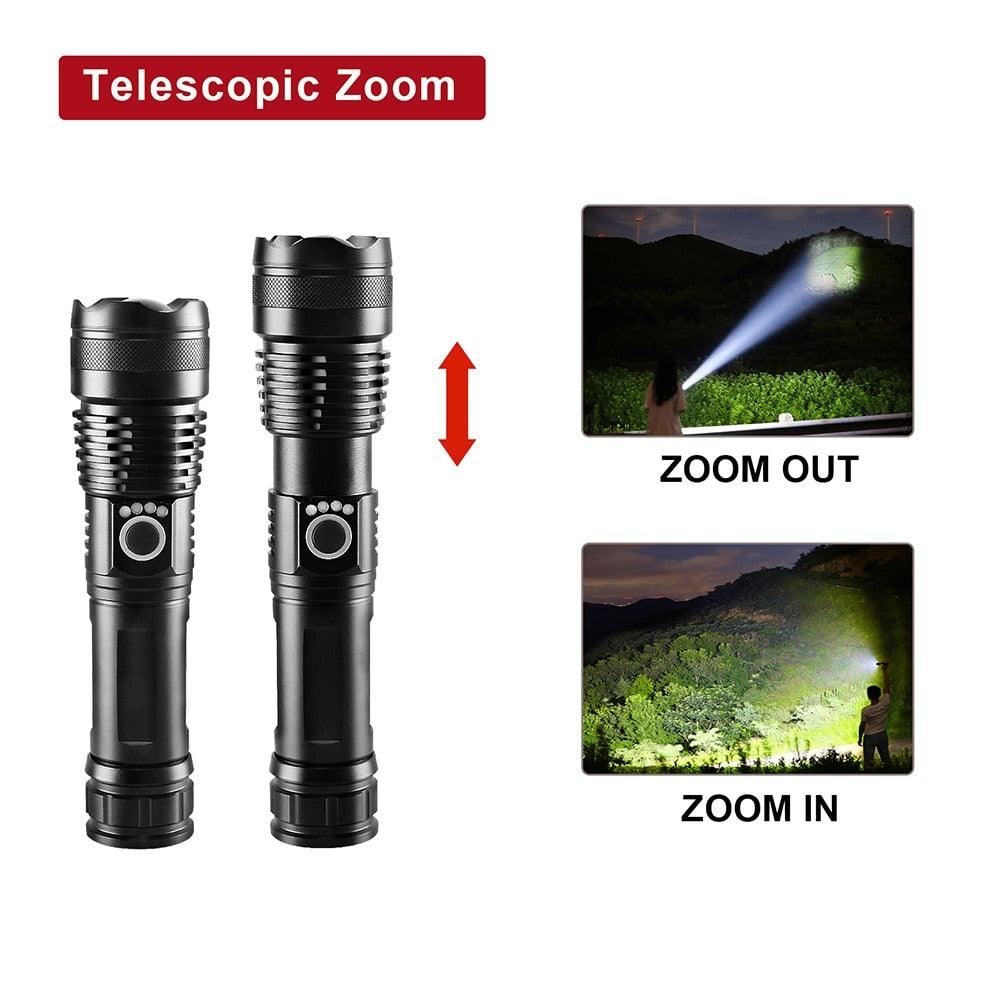 Rechargeable LED Flashlights High Lumens Waterproof Zoomable Super Bright Tactical Flashlight Powerful  USB LED CREE Flashlight  Hand Lamp For Hiking Camping Household Outdoor Sport