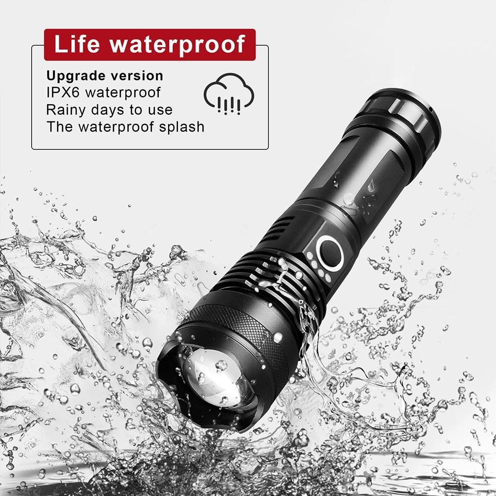 Rechargeable LED Flashlights High Lumens Waterproof Zoomable Super Bright Tactical Flashlight Powerful  USB LED CREE Flashlight  Hand Lamp For Hiking Camping Household Outdoor Sport