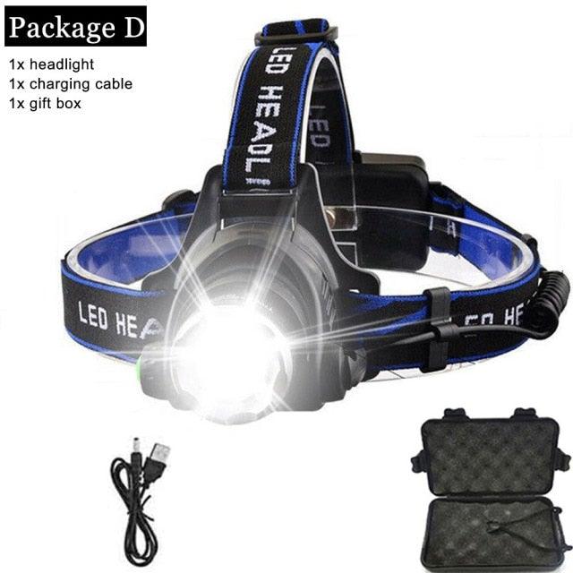 Rechargeable LED  Headlamps Ultra-bright High lumens Zoomable Waterproof LED Headlight Head Torch Flashlight Head Lamp For Fishing  Hands-Free Headlight
