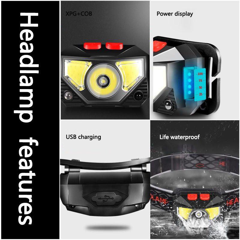 Rechargeable LED Powerfull Headlamp Flashlight USB Waterproof Headlamp Motion Body Sensor Headlight For Adults & Kids Camping Flashlight Outdoors Camping Running Biking Fishing