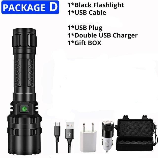 Rechargeable  LED Tactical Flashlights Waterproof Powerful High Lumen Super  Bright Power LED Aluminum Flashlight For Hiking Outdoor Camping Fishing Jogging Running HouseholdPowerful Light