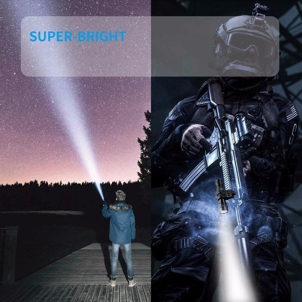 Rechargeable  LED Tactical Flashlights Waterproof Powerful High Lumen Super  Bright Power LED Aluminum Flashlight For Hiking Outdoor Camping Fishing Jogging Running HouseholdPowerful Light