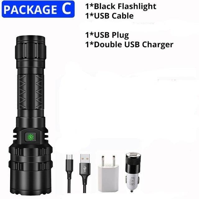 Rechargeable  LED Tactical Flashlights Waterproof Powerful High Lumen Super  Bright Power LED Aluminum Flashlight For Hiking Outdoor Camping Fishing Jogging Running HouseholdPowerful Light