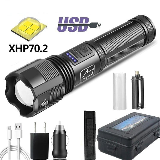 Rechargeable Tactical Flashlight USB LED High Quality Zoomable Torchlight High Lumen Super Bright Flashlight Waterproof Flashlight For Outdoor  Best Camping Hiking Riding Flashlight