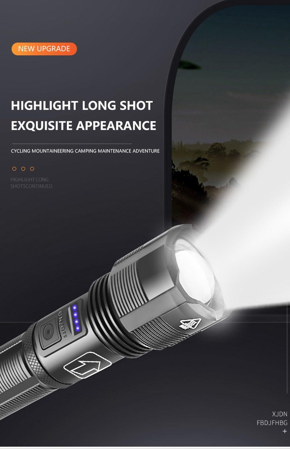 Rechargeable Tactical Flashlight USB LED High Quality Zoomable Torchlight High Lumen Super Bright Flashlight Waterproof Flashlight For Outdoor  Best Camping Hiking Riding Flashlight