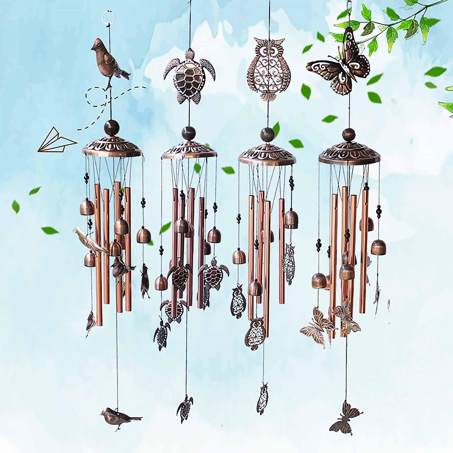 Retro Metal Romantic Wind Catcher Animal Wind Chime Iron Art Wind Bell Tubes Aluminum Tubes Hanging Art Wind Bell Gift Hanging Pendant Ornament For Home Xmas Mom Gifts Festival Balcony Garden Decoration