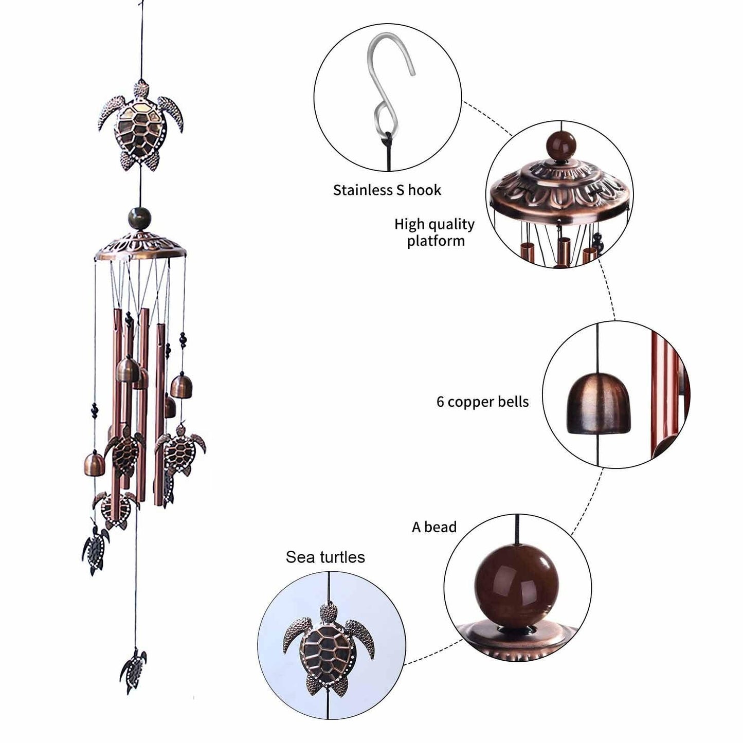 Retro Metal Romantic Wind Catcher Animal Wind Chime Iron Art Wind Bell Tubes Aluminum Tubes Hanging Art Wind Bell Gift Hanging Pendant Ornament For Home Xmas Mom Gifts Festival Balcony Garden Decoration