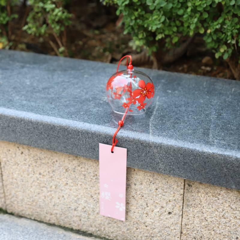 Romantic Cherry Wind Bells Japanese Wind Bell Japan Wind Chimes Handmade Glass Pendant Furin Home Decors Spa Kitchen Office Decor Birthday Gift Outdoor or Indoor Home Decors