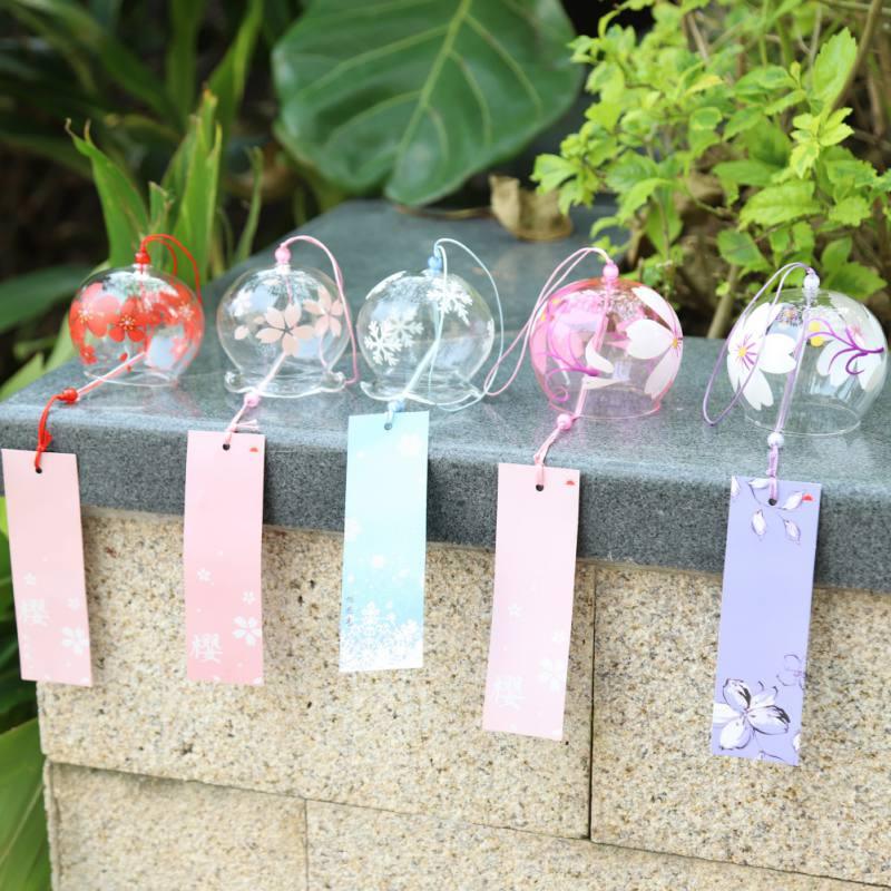 Romantic Cherry Wind Bells Japanese Wind Bell Japan Wind Chimes Handmade Glass Pendant Furin Home Decors Spa Kitchen Office Decor Birthday Gift Outdoor or Indoor Home Decors