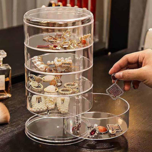 Rotating Jewelry Storage Box Makeup Storage Rack Bracelet Earring Round Plastic Organizer Boxes Holder Display Rack with Cover Rotatable Jewelry Storage Box Makeup Rack Storage Bracelet Earring Round Jewelry Organizer