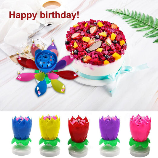 Rotating Music Cake Candle Birthday Cake Flower Music Candle Colorful Flower Shaped Cake Decoration Kids Gift Party DIY Decor Candle Stand for Wedding Ceremony Party Birthdays Cake Topper