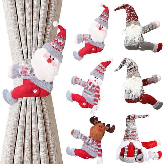 Santa Claus Elk Christmas Curtain Decor Merry Christmas Decor For Home Christmas Ornaments Gift Curtain Tieback Santa Curtain Buckle Tieback Curtain Holder Fastener Doll Wine Bottle Topper for Home Window Decorations