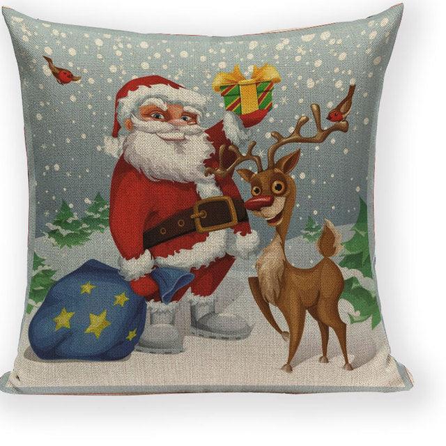 Santa Claus Happy Christmas Cute Deer Decorative Merry Christmas Throw Cushion Covers Tree Reindeer Star Pillow Case For Party Home Decoration Navidad Gift Bed Throw Pillows Case 45x45CM