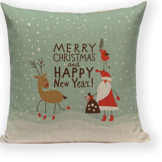 Santa Claus Happy Christmas Cute Deer Decorative Merry Christmas Throw Cushion Covers Tree Reindeer Star Pillow Case For Party Home Decoration Navidad Gift Bed Throw Pillows Case 45x45CM