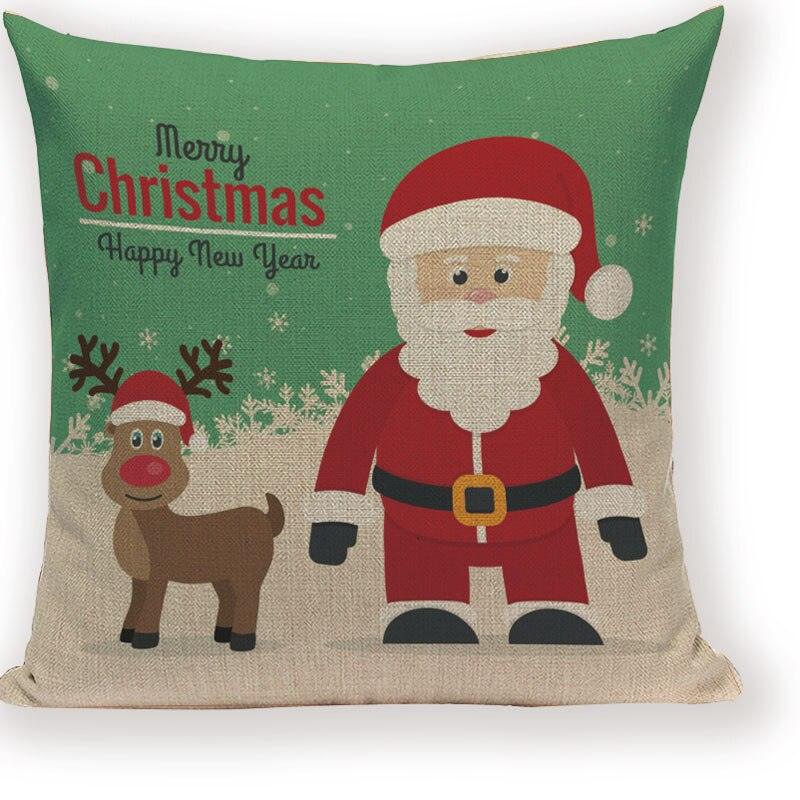 Santa Claus Happy Christmas Cute Deer Decorative Merry Christmas Throw Cushion Covers Tree Reindeer Star Pillow Case For Party Home Decoration Navidad Gift Bed Throw Pillows Case 45x45CM