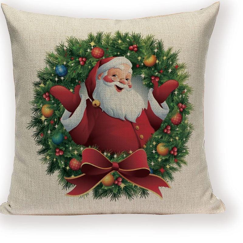 Santa Claus Happy Christmas Cute Deer Decorative Merry Christmas Throw Cushion Covers Tree Reindeer Star Pillow Case For Party Home Decoration Navidad Gift Bed Throw Pillows Case 45x45CM