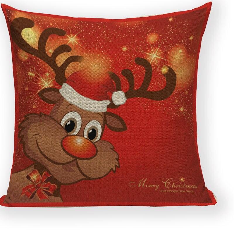 Santa Claus Happy Christmas Cute Deer Decorative Merry Christmas Throw Cushion Covers Tree Reindeer Star Pillow Case For Party Home Decoration Navidad Gift Bed Throw Pillows Case 45x45CM