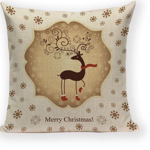 Santa Claus Happy Christmas Cute Deer Decorative Merry Christmas Throw Cushion Covers Tree Reindeer Star Pillow Case For Party Home Decoration Navidad Gift Bed Throw Pillows Case 45x45CM