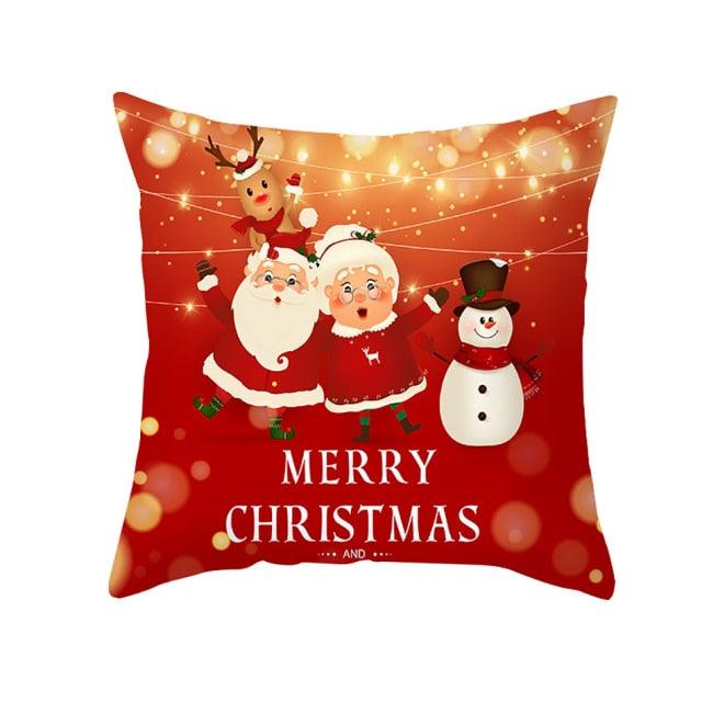 Santa Pillowcase Happy New Year 2022 Merry Christmas Gifts Xmas Decor Christmas 1PCS Pillow Case Sofa Decorative Santa Claus Xmas Throw Pillowcase Cotton Linen Square Cushion Pillow Covers For Home Cushion Cover 45x45CM