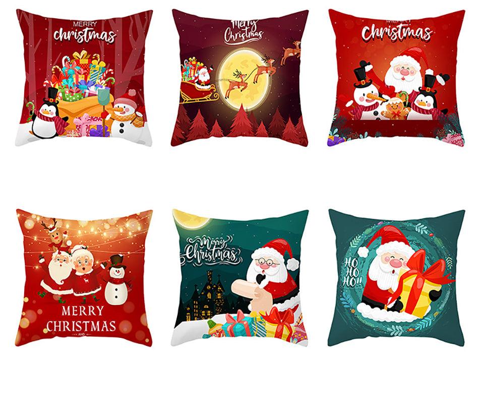 Santa Pillowcase Happy New Year 2022 Merry Christmas Gifts Xmas Decor Christmas 1PCS Pillow Case Sofa Decorative Santa Claus Xmas Throw Pillowcase Cotton Linen Square Cushion Pillow Covers For Home Cushion Cover 45x45CM